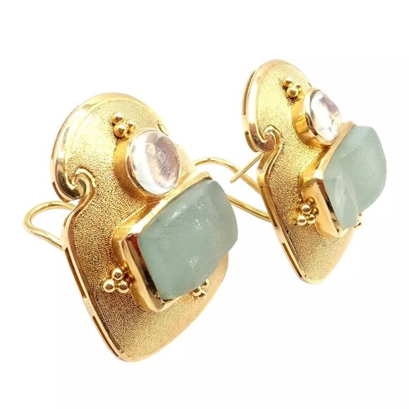 Rare! Vintage Paula Crevoshay 18k Gold Smithsonite Moonstone Earrings OOAK - Picture 11 of 11